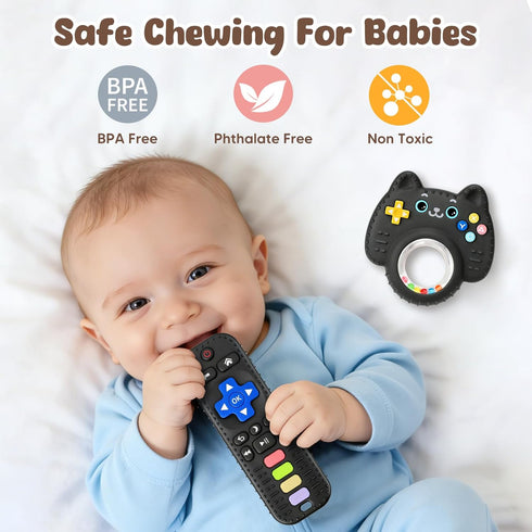 CAHILON 2 Pack 3-6 6-12 12-18 Baby Teething Toys for Babies Months, BPA-Free Silicone Remote Control Rattle Teether