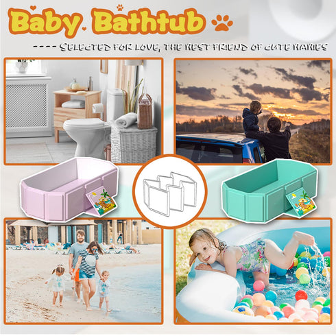 NARUNING Baby Foldable Children's Bathtub, Portable Non-Slip Shower Tray for Kids, Toddler Bath Tub with Drain Plug