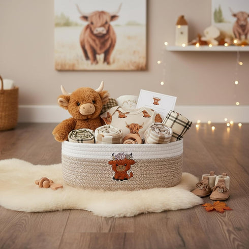 3 Closet 11.8''x7.8''x4.7'' Geelin Pcs Highland Cow Baskets for Gift Cute Farmhouse Brown Woven Rope Gift Baskets Shelf