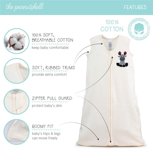 The Peanutshell Wearable Blanket Sleep Sack - Woodland Moose & Buffalo Plaid for Baby Boys or Girls
