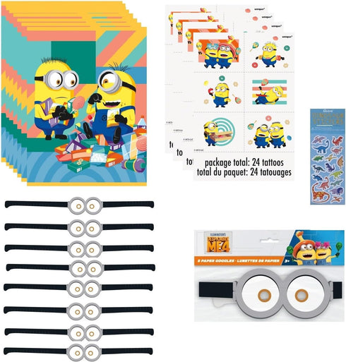 Unique Despicable Me Birthday Party Supplies Favor Bundle, Includes 8 Loot Bags, 8 Paper Goggles, 24 Tattoos
