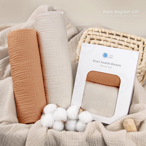 2Pack(Caramel) lulumoon Muslin Swaddle Blanket Baby - Cotton Swaddling Blanket Soft Baby Receiving Blankets Neutral