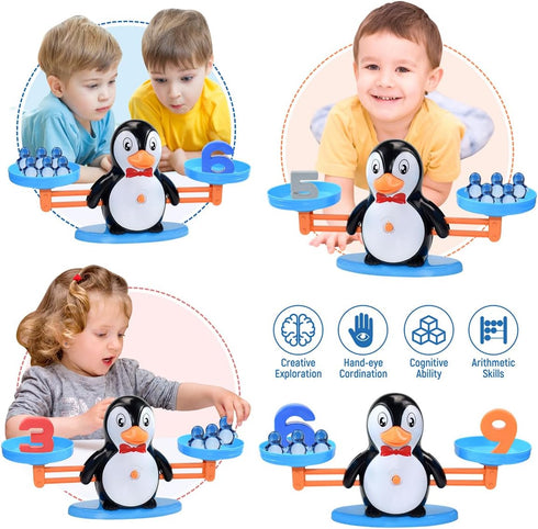 BAKAM Penguin Balance Scale & Number Counting Blocks, Montessori Math Games for Kids Ages 3-7