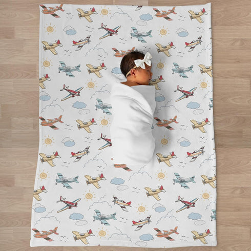 Selgkds 60x80inch Cute Planes Baby Blankets for Boys Girls Infants Toddler Crib Stroller Watercolor Airplanes Clouds