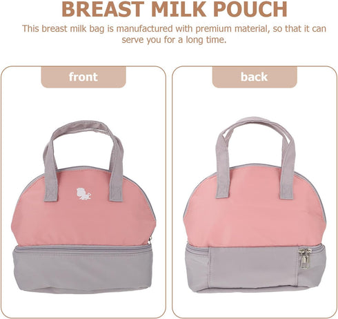 Portable Breast Milk Storage Bag Insulated Cooler Tote for Nursing Moms, Gray-Pink Thermal Milk Bottle Organizer