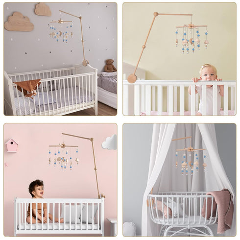 2 1 Set BlueMello Starry Night Baby Mobile Toy and Mobile Arm Holder in for Crib | Wooden Beads and Stars Bed Hanger