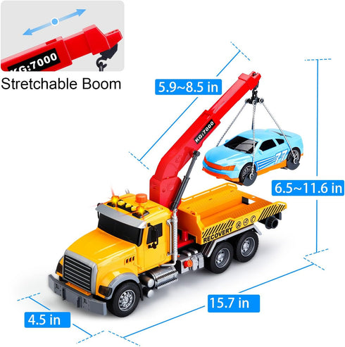 Kids Tow Truck with Car Toys for Boys Ages 4-7 - Large Working Hook Truck with Lights and Music Rescue Toys