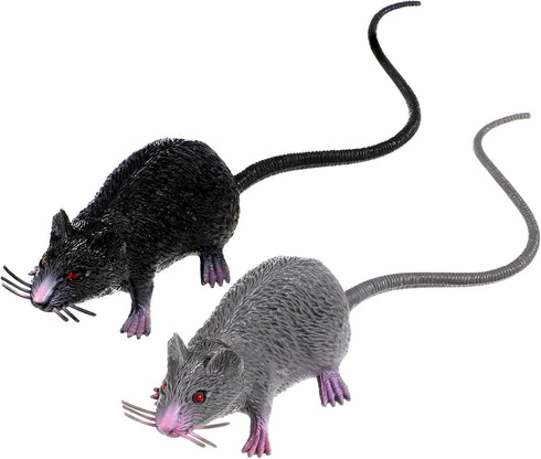 LUOEM 2pcs Lifelike Fake Mouse, Realistic Mice Toy for Halloween Prank Decorations (Black, Gray)