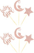 24 PCS Rose Gold Baby Girl Cupcake Toppers with Moon Star Glitter for Birthday Party Cake Decorations