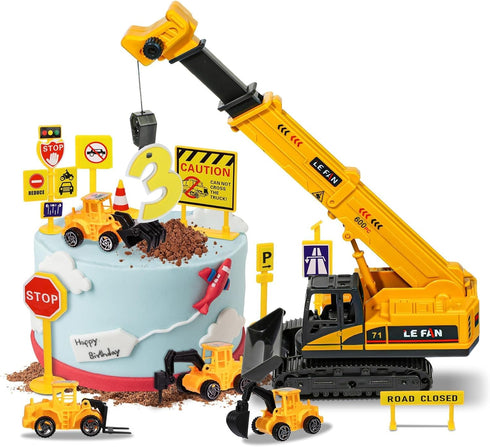 RAYNAG 16 Pieces Construction Cake Topper Vehicles Cake Decoration Set Construction Birthday