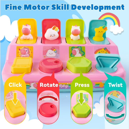 Tovol Zerky 1-3 9 12 18 Montessori Pop Up Cause and Effect Baby Toy for Years Old, Interactive Developmental Toy