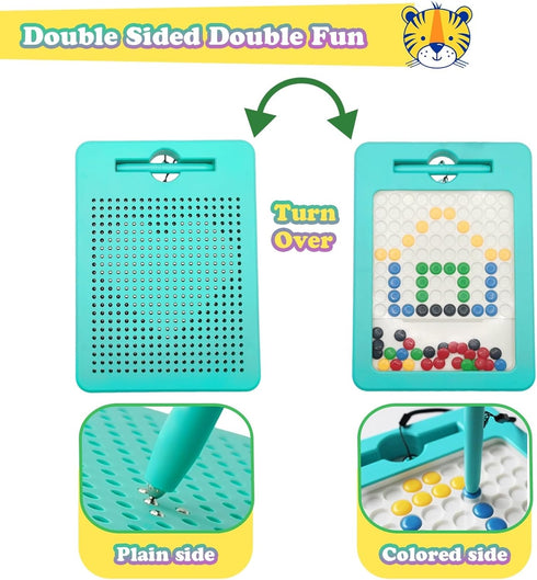2-in-1 Double-Sided Magnetic Drawing Board for Kids & Toddlers Magnet Doodle Board with Beads, Magnetic Dot Art Toys