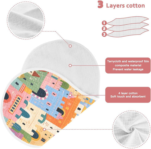 tplaotee 22x11in Cute Cartoon Castle Color Cotton Burp Cloths Muslin Soft and Absorbent? Baby Cloth for Unisex
