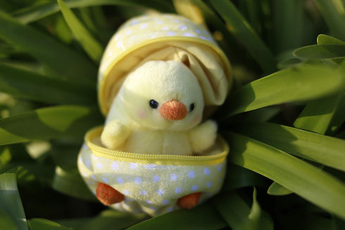 Plushland Plush Stuffed Animal - 6 Inches Zip Up Egg Hideaway Cute Yellow Pastel and Polka Dot Easter Colors Gift