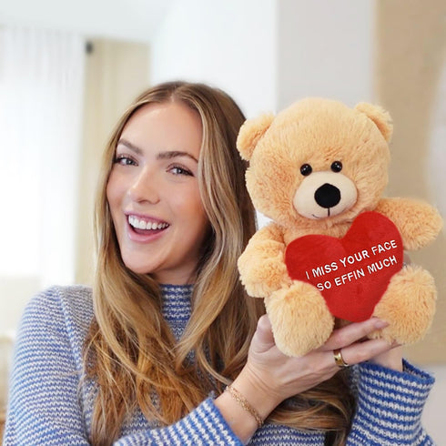 I Miss Your Face So Effin Much - 10" Teddy Bear & Gift Bag, Funny Plush Gift for Girlfriend, Boyfriend, or Best Friend