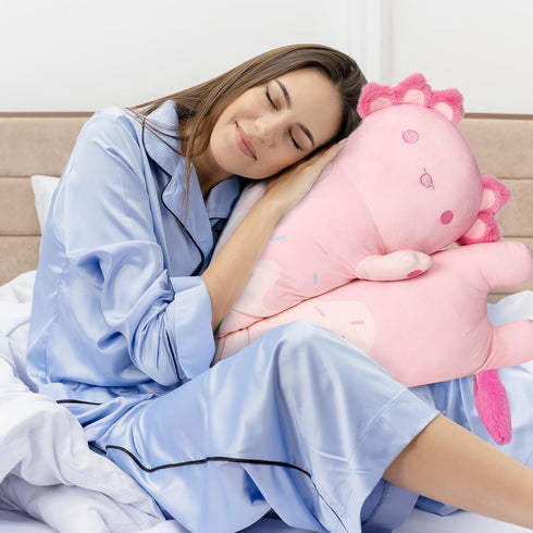 Long Axolotl Plush Pink Body Pillow, 20” Cute Axolotl Stuffed Animals Kawaii Soft Plushies, Axolotl Plush Pillow Doll Toy Gift for Girls Boys