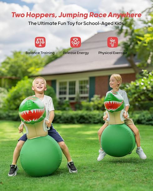 QPAU Inflatable Bouncy Dinosaur Toys, 2 PCS with Hand Pump, Heavy Duty Giant Bouncy Pal for Kids Ages 5+