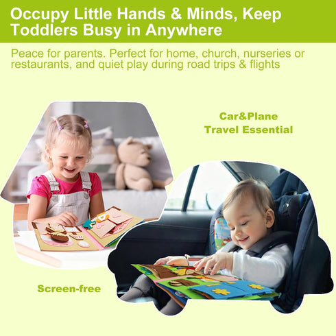 1-3, 1 Felt Busy Book for Toddlers Montessori Busy Board for Year Old, Quiet Book Airplane Travel Toys, Sensory Early