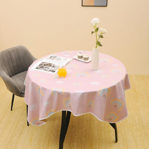 Splat Mat for Under High Chair/Arts/Crafts, 51" Anti-slip Food Splash Mat, Waterproof Floor Protector (Rainbow Pink)