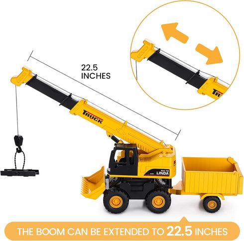 3+ 3-8 SASBSC Toy Trucks Big Crane Truck Toys for Year Old Boys with Sound and Light Friction Power Trucks Birthday