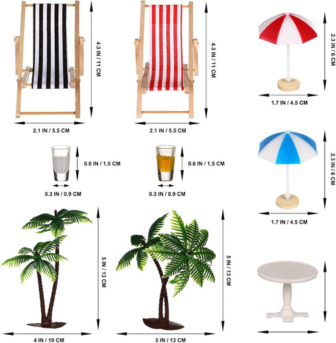 Mini Umbrella Palm Chair Beach Miniature Accessories for Dollhouse Outdoor Decorations