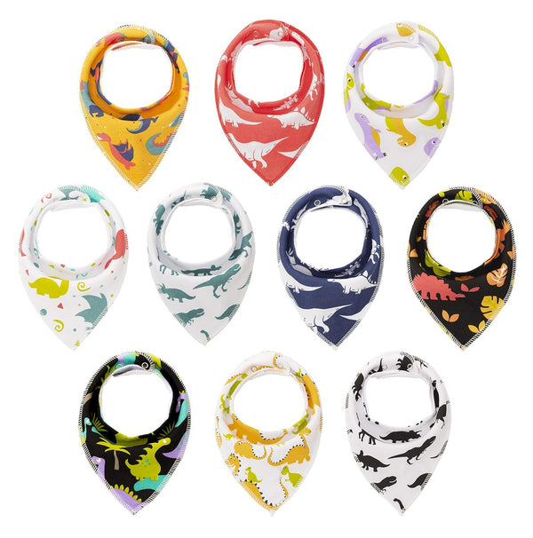 Maiwa 10-Pack Dinosaur Bandana Bibs for Baby Boys - Drooling, Feeding, and Teething