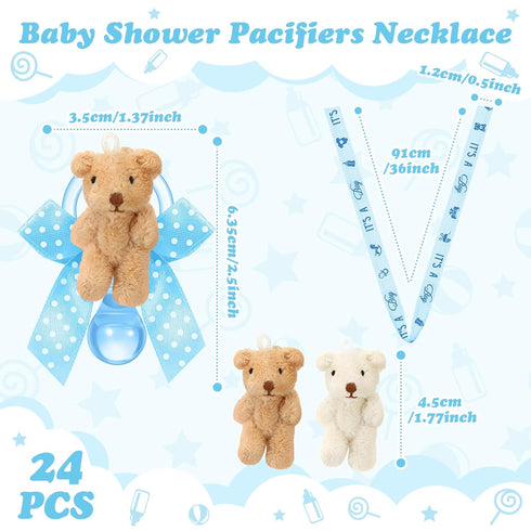 24 Remuuly Pcs Baby Shower Pacifier Necklaces with Plush Bears Its a Boy Acrylic Pacifier Necklaces for Guest Baby