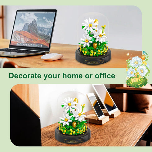 Flower Bouquets Building Toys, 490 PCS Little Daisy Micro Building Blocks Kit with Dust Cover for Home Decor