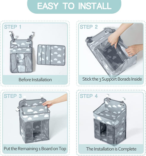 Hanging Diaper Caddy, Multi-Compartment Nursery Nappy Organiser Diaper with Adjustable Straps, Baby Shower Gifts