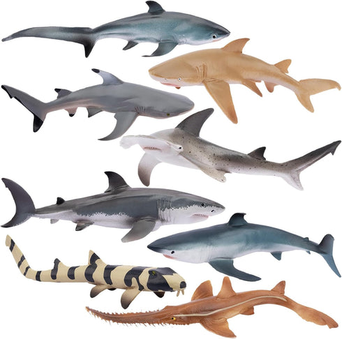 Toymany 8PCS Shark Toys Figurines - Realistic Sea Creatures for Kids 3-12, Ocean Sea Animal Cake Topper Educational