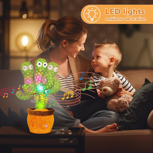 Tummy Dancing & Singing Cactus Baby Toy, Repeats What You Say with Adjustable Volume, Interactive Light up Sensory Toy