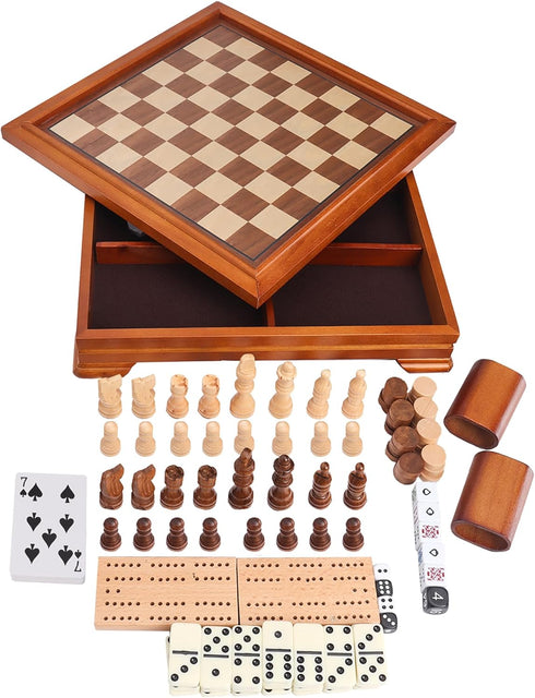 GSE Games & Sports Expert Wooden 7-in-1 Board Game Set - Chess, Checkers, Backgammon, and More