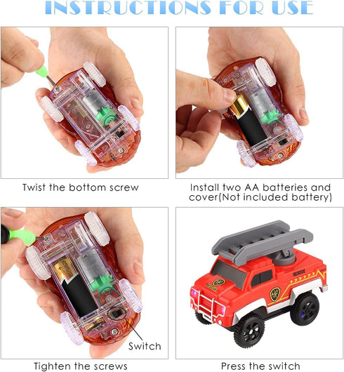 Tracks Cars Replacement - Toy Cars for Magic Tracks, Glow in the Dark Racing Car Track Accessories