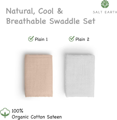100% 2-Layered 2 Pack,47"x47" (2 Salt Earth Organic Cotton GOTS Certified Swaddle Baby Blanket, Receiving Blankets