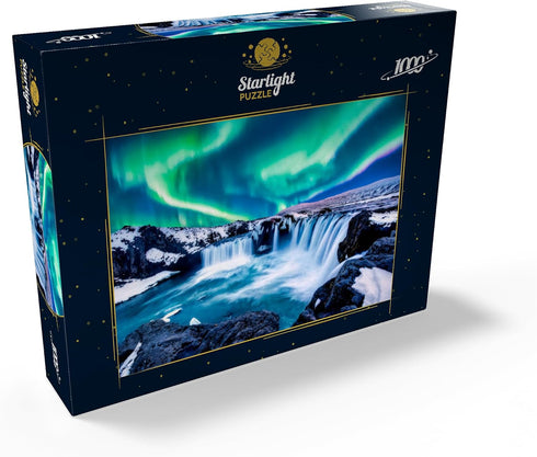 MyPuzzle Northern Lights Over Godafoss Waterfall - Premium 1000 Piece Jigsaw Puzzle for Adults