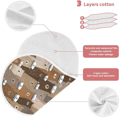 decor gift 4 Pack 22x11in Cotton Neutral Burp Cloths Easy Care Naughty Ocean Brown Bear Milk Spit Up Cloth for Gender