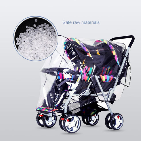 ITODA Twins Baby Pushchair Rain Cover, Universal Waterproof Tandem Stroller Guard for Rainy Weather, Transparent Shield