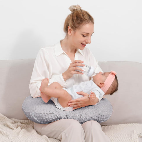 Plush Dot Nursing Pillow Cover - Gray Breastfeeding Slipcover