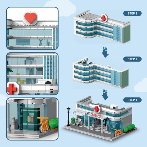 City Hospital Toy Building Set with LED Lighting, Compatible with Lego, Modular Architecture Set for Adults