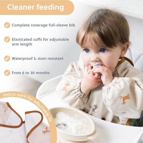 2 Pack 6 3 Sets BIBaDO Mess Proof Baby Bib, Long Sleeve Bib, month - Years, Waterproof Bibs for Toddlers, Baby Feeding