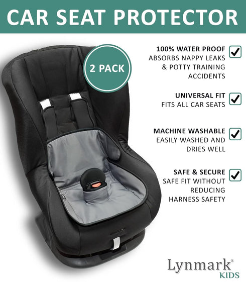 2x Lynmark Potty Training Car Seat Protector Cover - Waterproof Soft Piddle Pads for Toddlers and Baby Carseat
