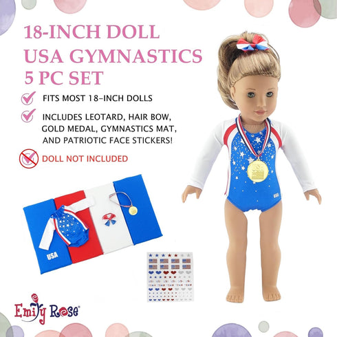 Emily Rose 18 Inch Doll Clothes Gymnastics Outfit & Accessories - Compatible with American Girl Dolls