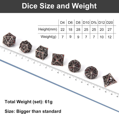 DND Dice, Hollow D&D Metal Dice Set with Gift Box, 7 PCs Steampunk Polyhedral Dice for RPG Games