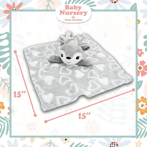 June Garden Cozy Dream Fleece Baby Security Blanket, Infants Nursery Bed Blanket - 15 x 15 inches Lovey - Stuffed Deer