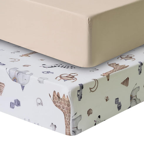 2 Pack Crib Sheets for Boys & Girls Snug Full Elastic Fit