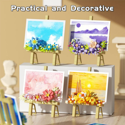 WULOBOOI Set, Mini Flowers Picture Frame Building Desk Decor Block Easel for Message Stickers and Painting Photo Frame
