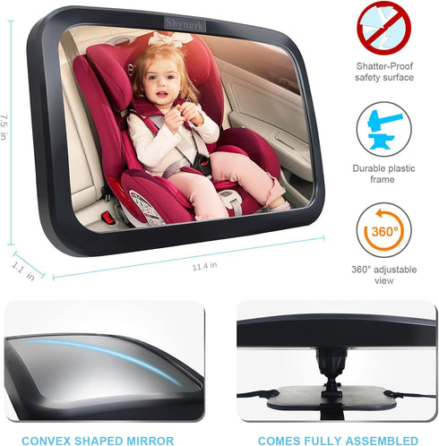 Shynerk Baby Car Mirror, Safety Car Seat Mirror for Rear Facing Infant, Shatterproof, Crash Tested, Fully Assembled