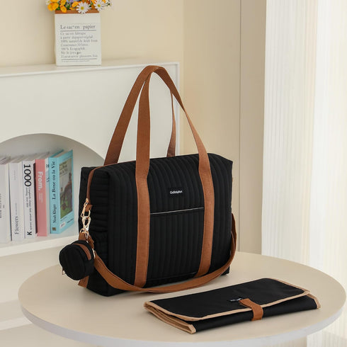 GOBABYMART Stylish Diaper Tote for Moms - Baby Hospital Bag with Insulated Pockets & Changing Pad