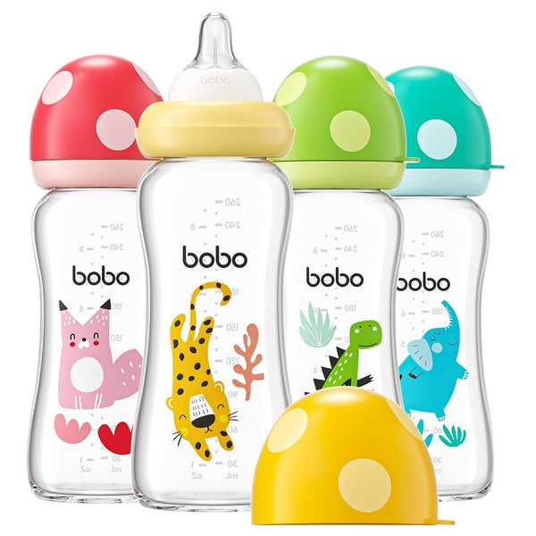 YOHKOH Natural Glass Baby Bottle with Level 2 Medium Flow Nipple, Newborn