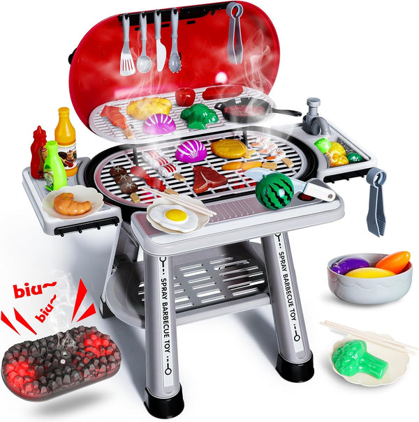 Kids Grill Play Kitchen Toys, Kids BBQ Grill Kitchen Playset with Smoke,